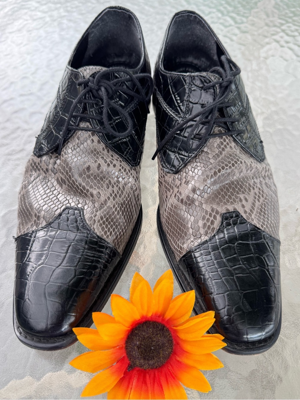 🐊🐍 Stacy Adams Men's Printed Leather Oxford Shoes Size 11.5 M Black Gray 25048